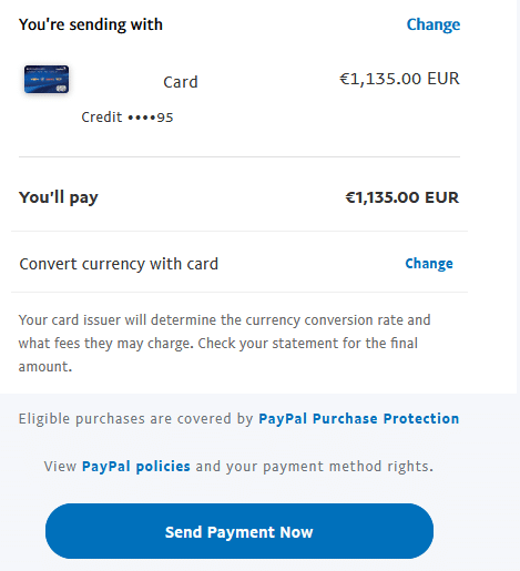 Send EURO PayPal payment