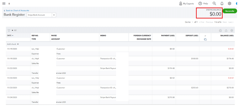 Stripe and Quickbooks easy integration Match Deposit