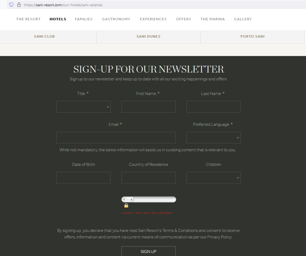 Sani Asterias newsletter signup
