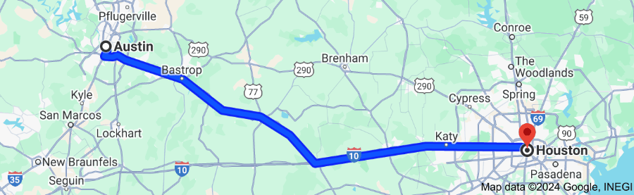 Austin to houston map