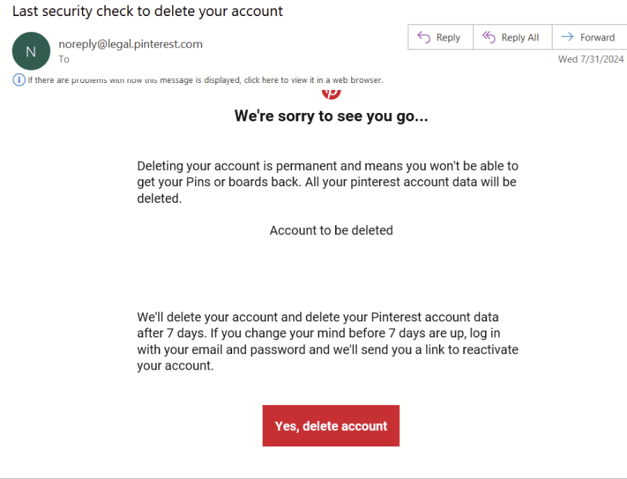 What’s happening with pinterest account deletion